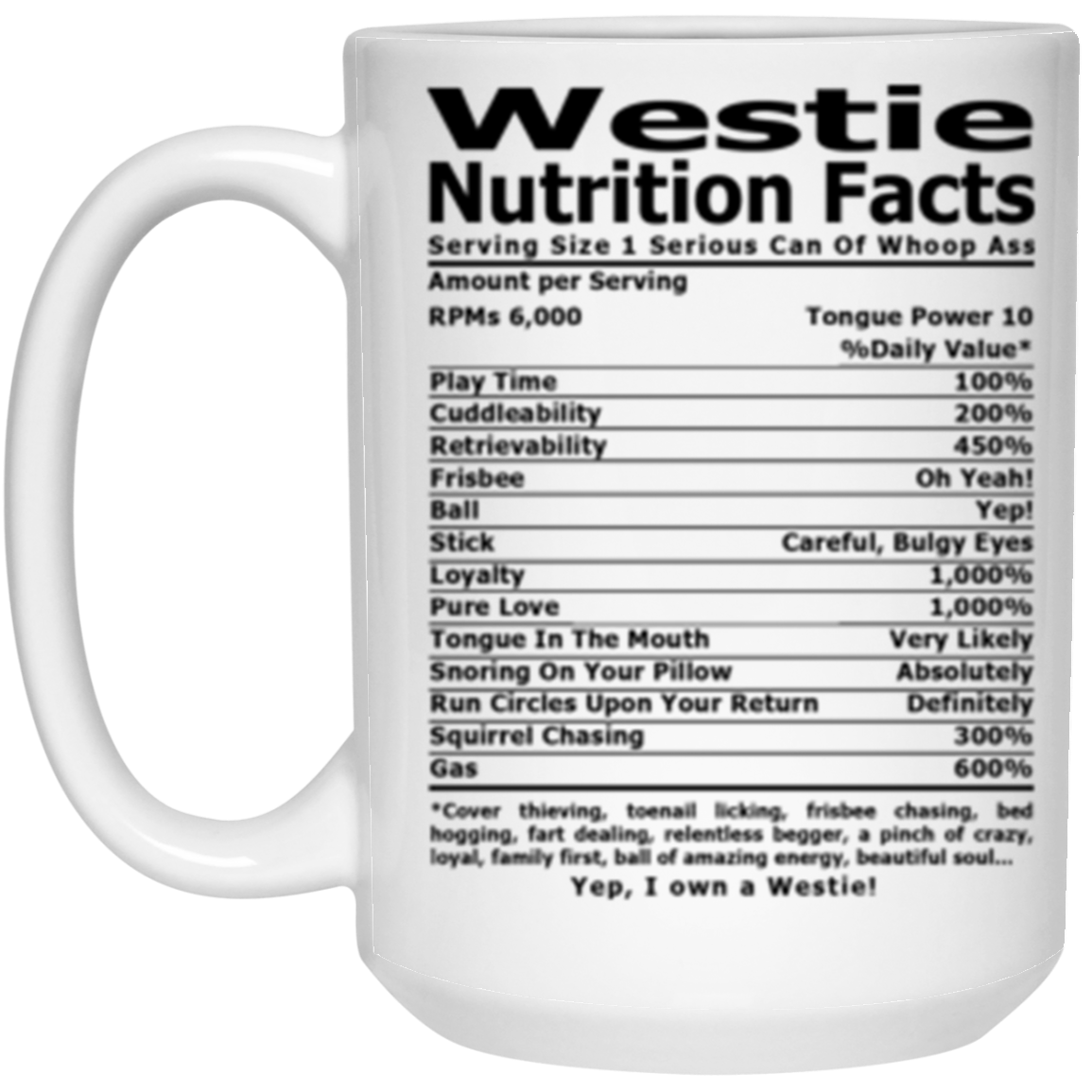 Westie Nutri Facts 15 oz. White Mug