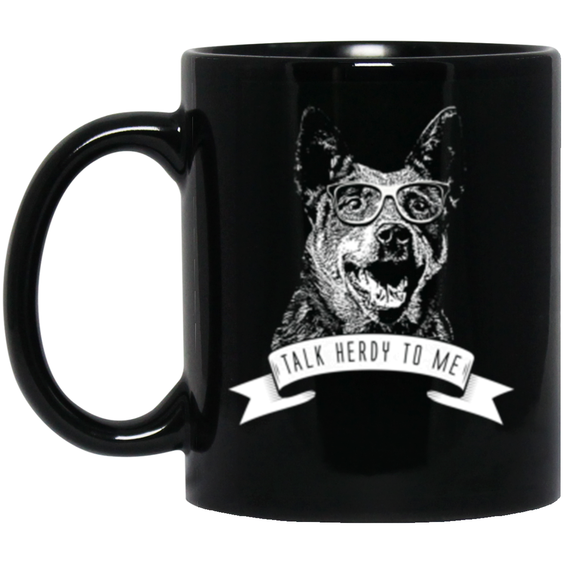 Cattle Dog Talk Herdy To Me 11 oz. Black Mug