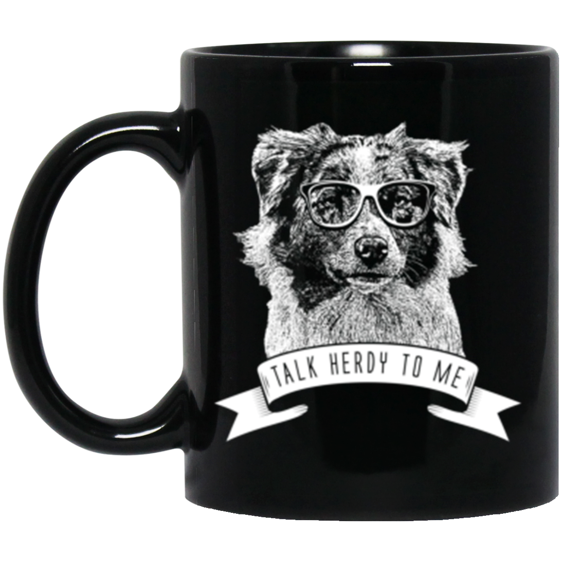 Australian Shepherd Talk Herdy To Me 11 oz. Black Mug